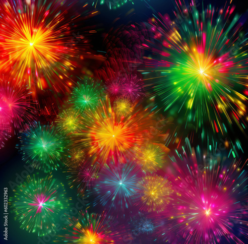 A bunch of colorful fireworks on a black background Generative Ai