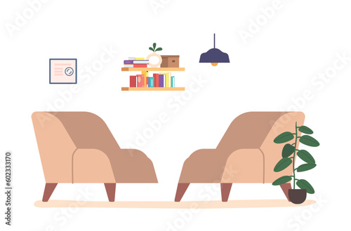 Room With Armchairs And Bookshelf Features Cozy Seating And Extensive Reading Material. Perfect For Relaxing
