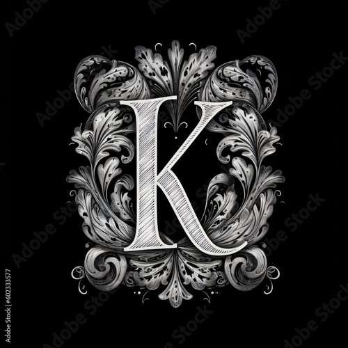 A black and white monogramed letter k Generative Ai photo