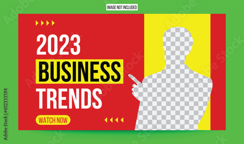 business trends 2023 web banner YouTube thumbnail template, vector editable template , investment , youtube thumbnail background