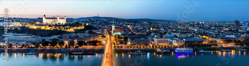 Evening panorama of the castle and old town in Bratislava, capital of Slovakia