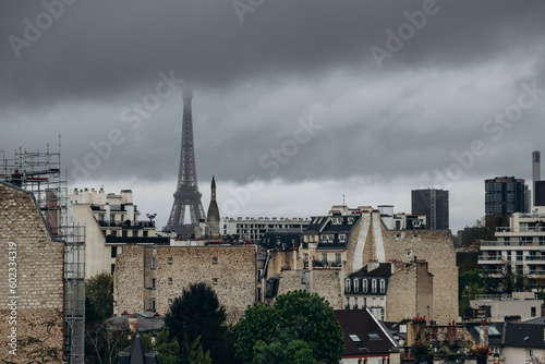 View of the Parisian rooftops and the Eiffel Tower from the 16th arrondissement of Paris