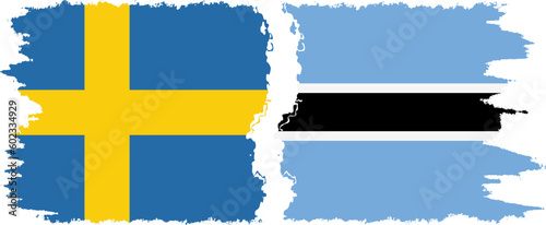 Botswana and Sweden grunge flags connection vector