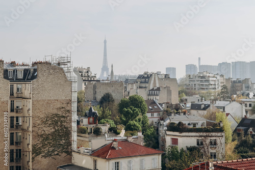 View of the Parisian rooftops and the Eiffel Tower from the 16th arrondissement of Paris