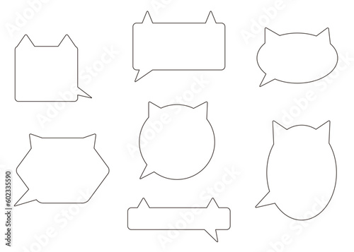 猫ねこの顔の形のふきだし素材セット、ベクター