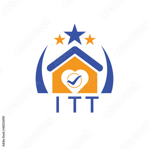 ITT House logo Letter logo and star icon. Blue vector image on white background. KJG house Monogram home logo picture design and best business icon. 
