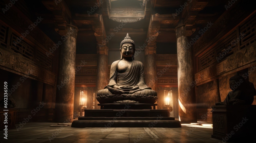 Buddha statue in the temple, generative ai