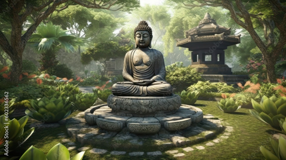 Obraz premium Buddha statue in the garden, generative ai