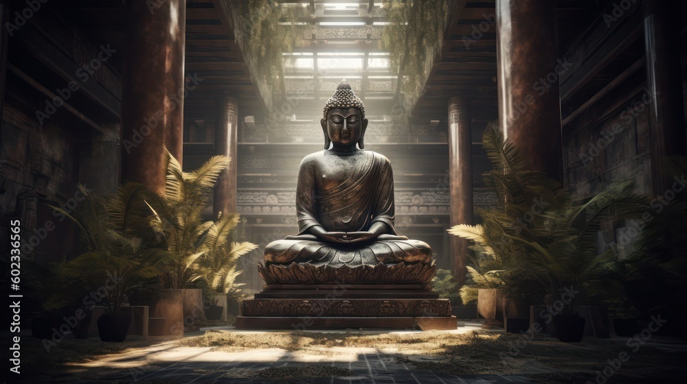Buddha statue in the temple, generative ai