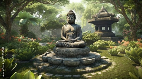 Buddha statue in the garden  generative ai