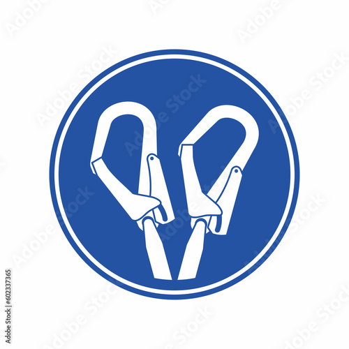 Double hook of safety harness icon and symbol. Construction and industrial safety personal protective equipment. Vector illustration.