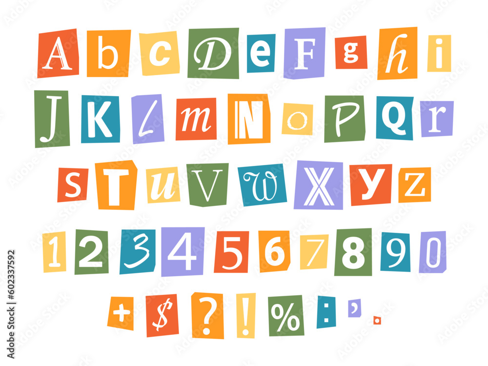 Vector LGBT ransom font in y2k style. Pride month letters cut-outs from magazine. LGBT community criminal alphabet set. Retro ransom text in rainbow colors.