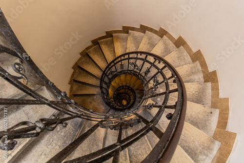 BUDAPEST, HUNGARY - SEPTEMBER 8, 2021: Stairs to the cupola of St. Stephen's Basilica in Budapest, Hungary