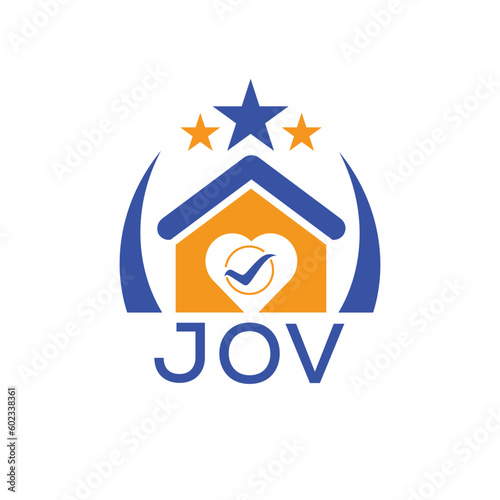 JOV House logo Letter logo and star icon. Blue vector image on white background. KJG house Monogram home logo picture design and best business icon. 
 photo