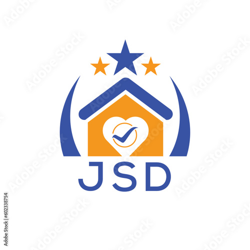 JSD House logo Letter logo and star icon. Blue vector image on white background. KJG house Monogram home logo picture design and best business icon. 
