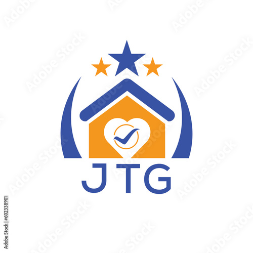 JTG House logo Letter logo and star icon. Blue vector image on white background. KJG house Monogram home logo picture design and best business icon. 
 photo