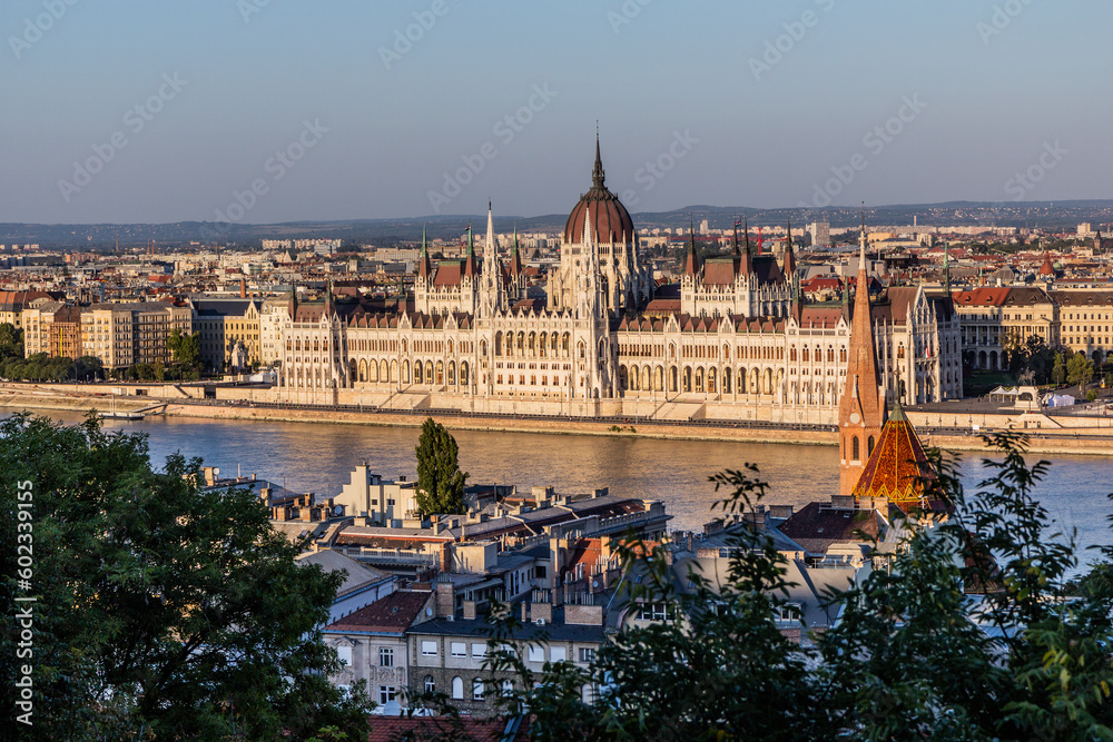 Danube river and Hungarian Parliament Building in Budapest, Hungary