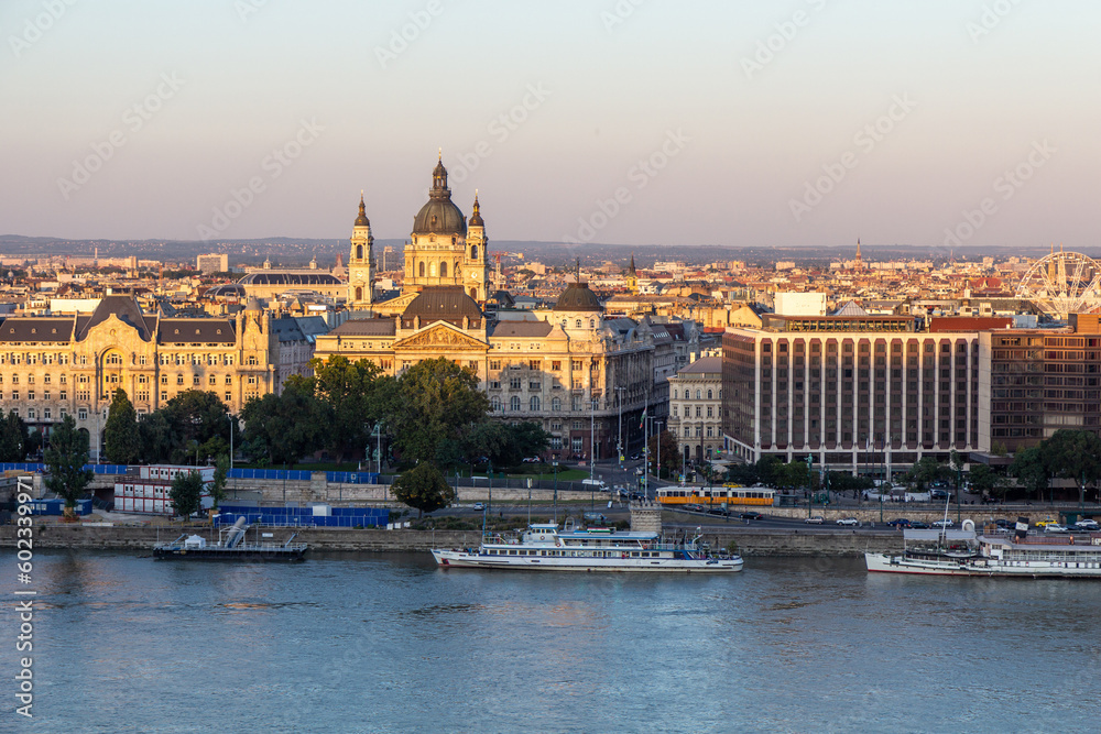 Skyline of Buda with St. Stephen's Basilica in Budapest, Hungary