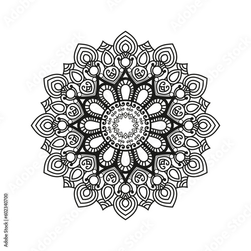 Decorative mandala and pattern for Mehndi, wedding, tattoo, islam, indian, arabic. Outline mandalas coloring book page.