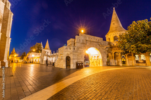 Evening view of Fisherman's Bastion at Buda castle in Budapest, Hungary © Matyas Rehak
