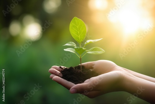 leaf agriculture nature ecology growth care hand life green plant. Generative AI.
