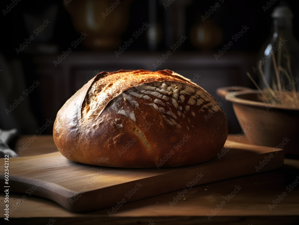 Rustic artisan fresh baked bread loaf golden crust delight Generative AI