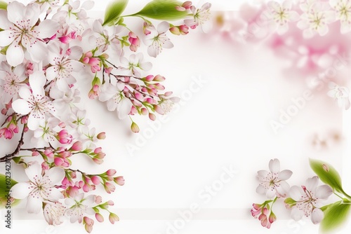 Expressive Spring Floral Frame on a Clean White Background, spring flowers frame. Generative AI. © Yeashin