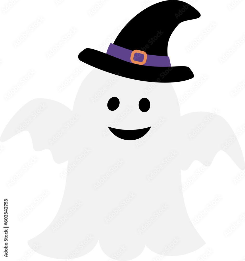 Cute halloween ghost wearing a witch hat