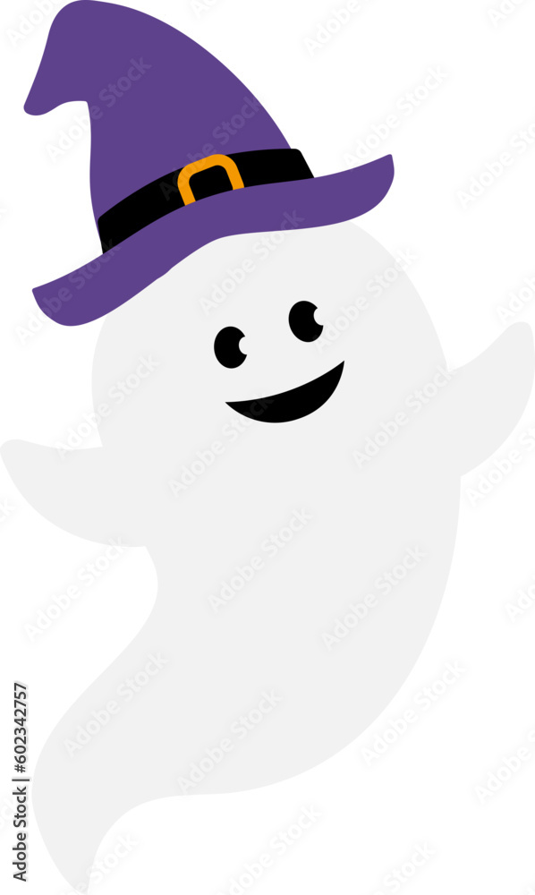 Halloween ghost wearing a witch hat