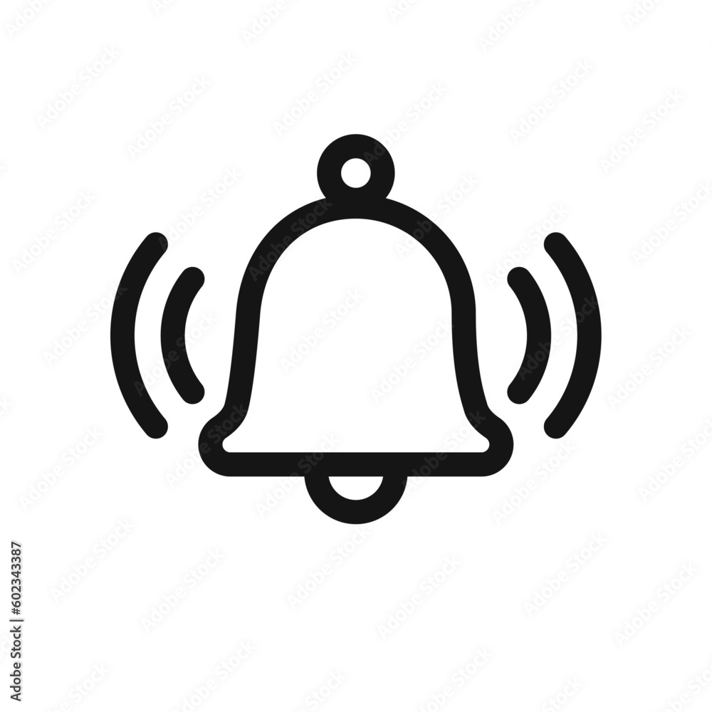 Notification bell icon. Outline notification bell vector icon for web design isolated on white background - obrazy, fototapety, plakaty 