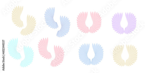 Set Of Pastel Colored Angel Wings Isolated On White Background