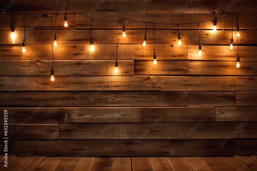 light bulb on the wooden wall, generative ai light bulb on the wooden wall, generative ai