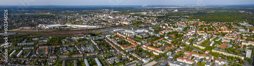Aerial around the city Cottbus on a sunny spring day