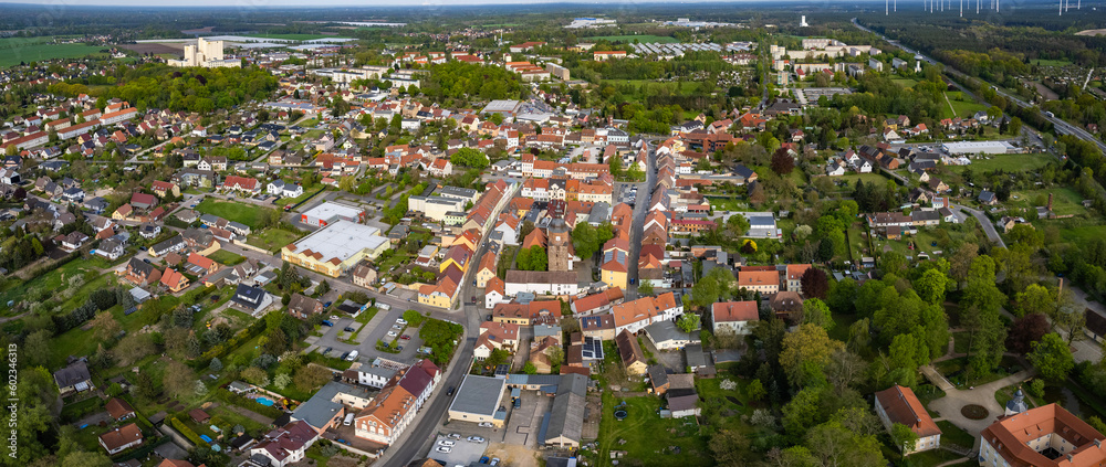 Aerial view around the city Vetschau in Germany on a sunny spring day	