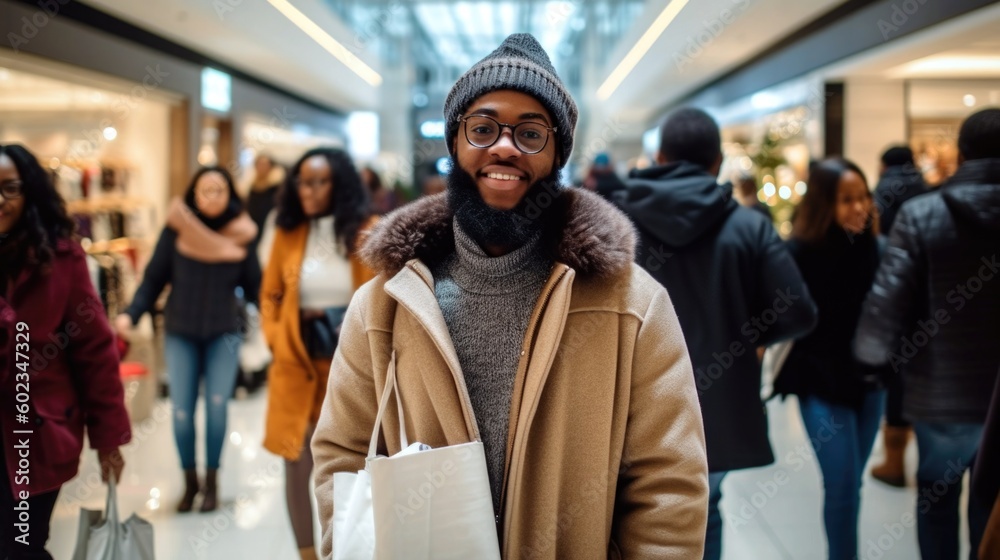 Black Man Shopping in Mall - Generative AI