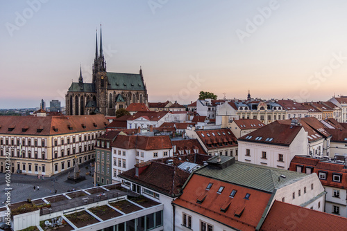 Skyline of Brno city with the cathedral of St. Peter and Paul, Czech Republic