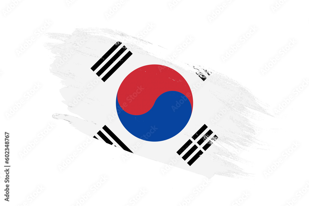 South Korea flag with stroke brush painted effects on isolated white background South Korea flag with stroke brush painted effects on isolated white background