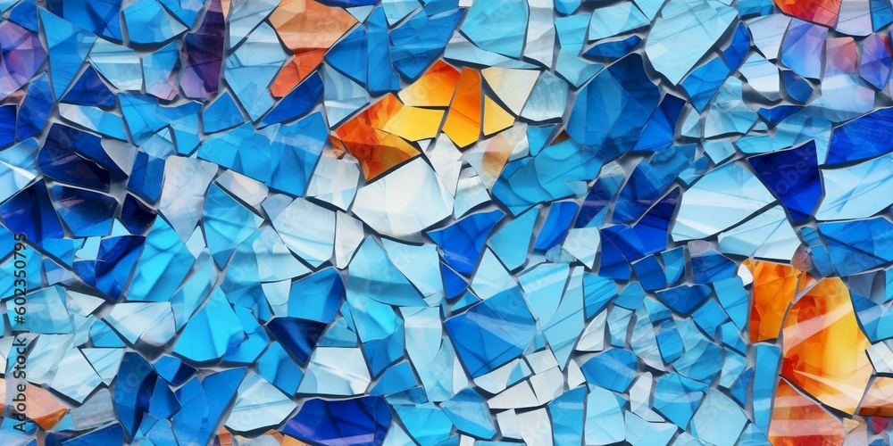 Seamless texture of broken glass. Texture of blue and multicolored