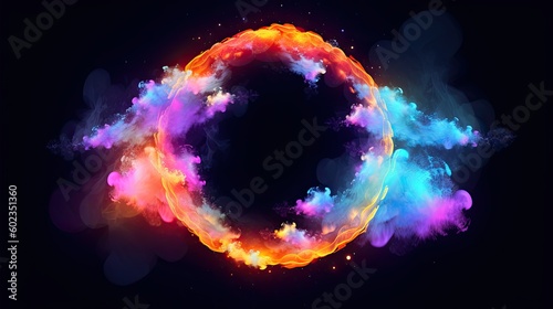 Colorful smoke in the form of a circle on a dark background. Created with Generative AI tools