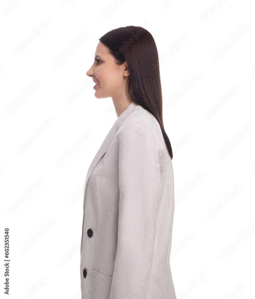 Young businesswoman in suit standing on white background Young businesswoman in suit standing on white background