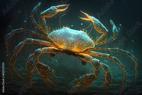 Glowing Crab On Underwater Environtment Background