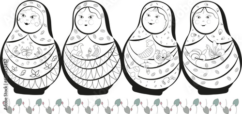 Matryoshka dolls with stylized author's elements.