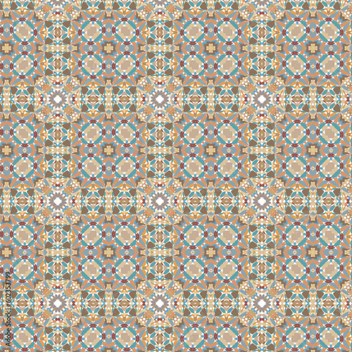 A pattern of irregularly shaped elements of different sizes and colors.