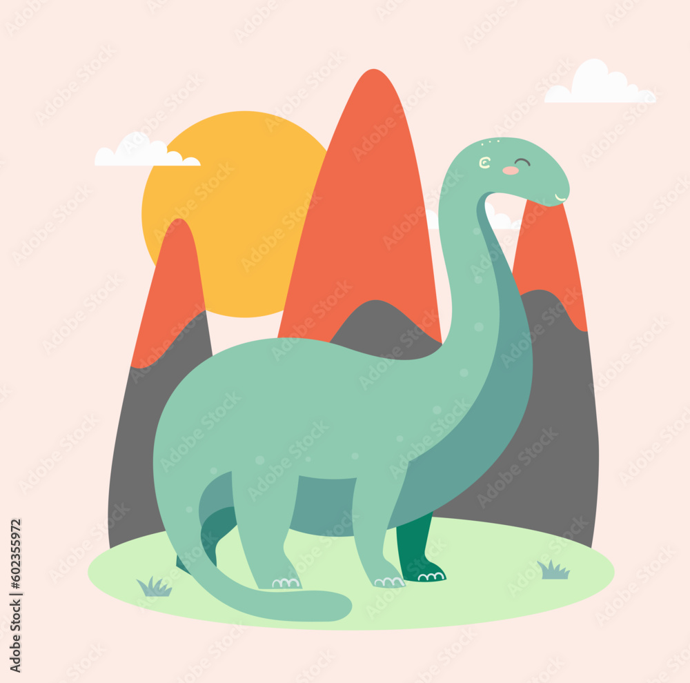 Naklejka premium dinosaur in the grass vector flat illustration