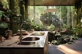 luxury modern kitchen with a jungle theme inspiration, generative ai