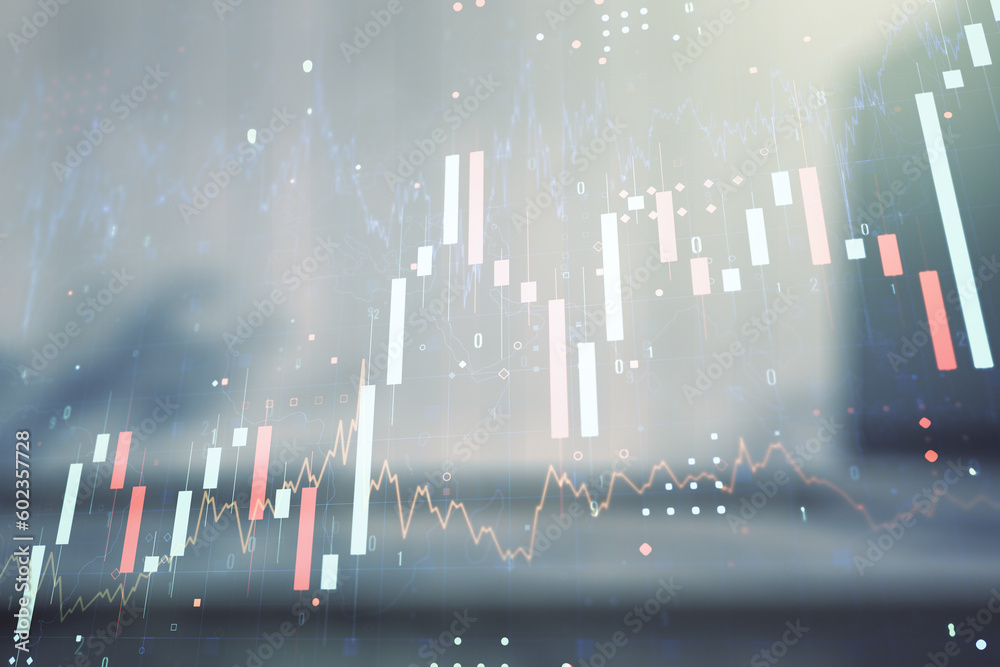 custom made wallpaper toronto digitalMulti exposure of abstract virtual financial graph hologram on blurry modern office building background, forex and investment concept