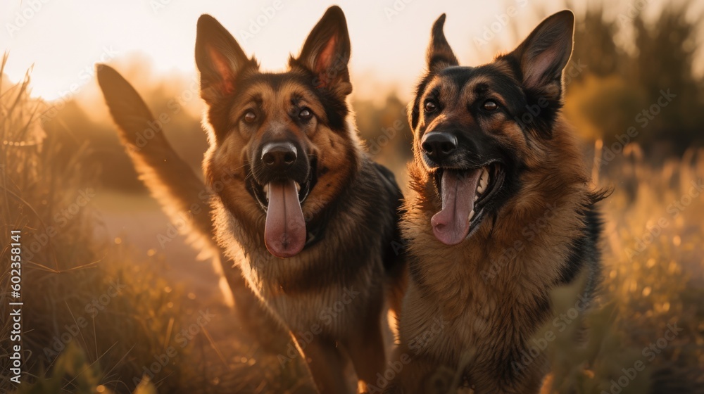 A German Shepherds dogs are having fun running around in the meadow Generative AI AIG18. - obrazy, fototapety, plakaty 
