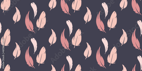 Seamless pattern feathers on a dark background. Perfect for printing on fabric and paper. Design.