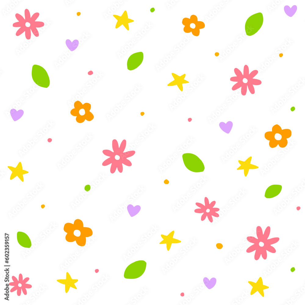 Cute Doodle Flower Floral Ditsy Leaf Star Mini Heart Confetti Sprinkle Sparkle Shine Small Polkadot dot Abstract Hand Drawing Cartoon Color Colorful Pastel Seamless Pattern Spring Summer Background Cute Doodle Flower Floral Ditsy Leaf Star Mini Heart Confetti Sprinkle Sparkle Shine Small Polkadot dot Abstract Hand Drawing Cartoon Color Colorful Pastel Seamless Pattern Spring Summer Background
