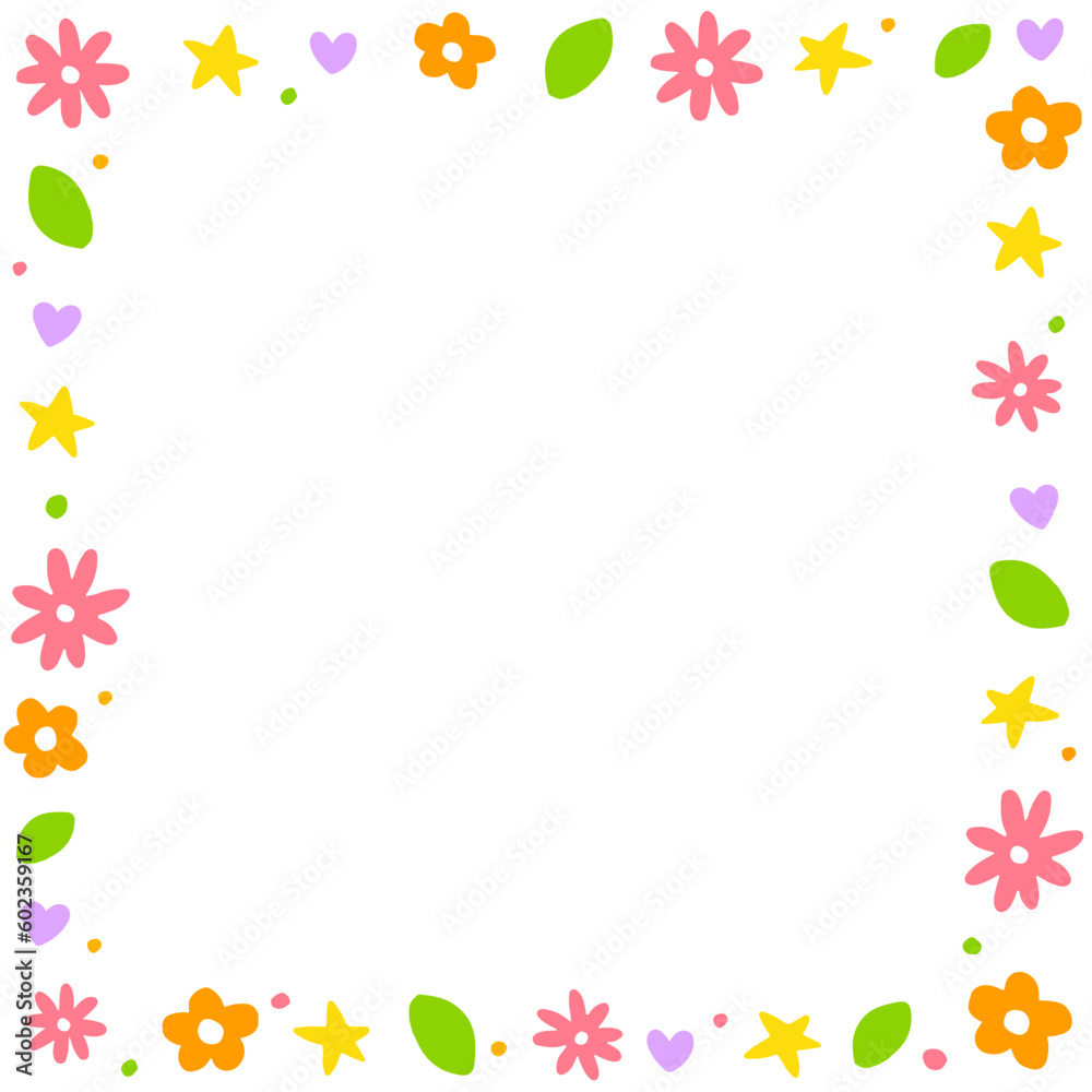 Cute Confetti Daisy Flower Heart Star Leaf Sprinkle Sparkle Flower Ditsy Shine Dot Doodle Handdrawn Colorful Square Card Border Frame Template Banner Copy Space for Spring Summer Party Celebration Cute Confetti Daisy Flower Heart Star Leaf Sprinkle Sparkle Flower Ditsy Shine Dot Doodle Handdrawn Colorful Square Card Border Frame Template Banner Copy Space for Spring Summer Party Celebration